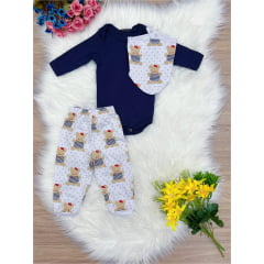 Conjunto Infantil Body Cotton Azul M. Calça Branca Malha