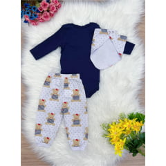 Conjunto Infantil Body Cotton Azul M. Calça Branca Malha