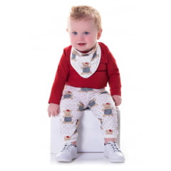Conjunto Infantil Body Cotton Vermelha Calça Marfim Malha