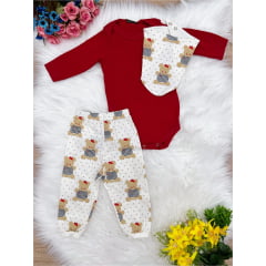Conjunto Infantil Body Cotton Vermelha Calça Marfim Malha