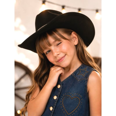 Conjunto Infantil Colete e Short Jeans C/ Cinto Boiadeira Country