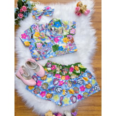 Conjunto Infantil Cropped e Saia Colorido Bobbie goods Festas