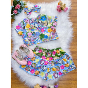 Conjunto Infantil Cropped e Saia Colorido Bobbie goods Festas