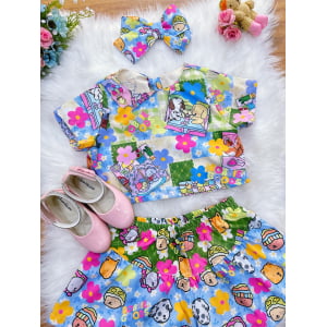 Conjunto Infantil Cropped e Saia Colorido Bobbie goods Festas