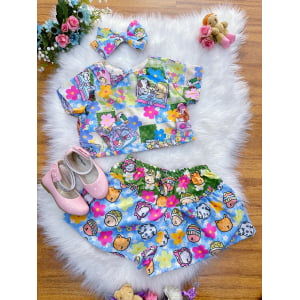 Conjunto Infantil Cropped e Saia Colorido Bobbie goods Festas