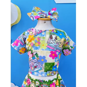 Conjunto Infantil Cropped e Saia Colorido Bobbie goods Festas