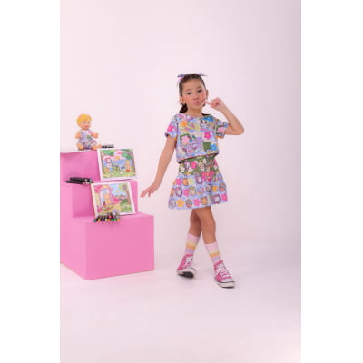 Conjunto Infantil Cropped e Short Colorido Bobbie goods Festas