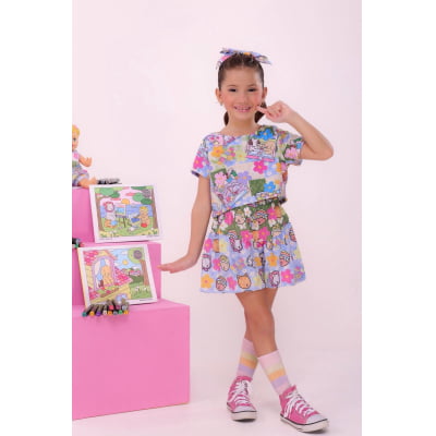 Conjunto Infantil Cropped e Short Colorido Bobbie goods Festas