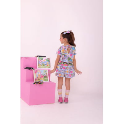 Conjunto Infantil Cropped e Short Colorido Bobbie goods Festas
