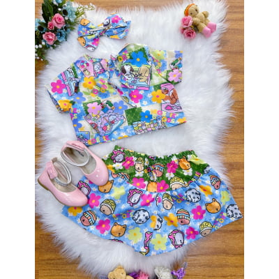 Conjunto Infantil Cropped e Short Colorido Bobbie goods Festas