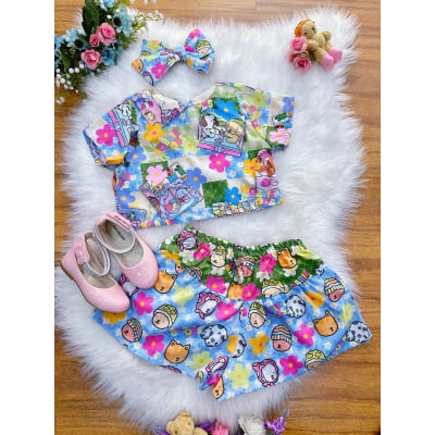 Conjunto Infantil Cropped e Short Colorido Bobbie goods Festas