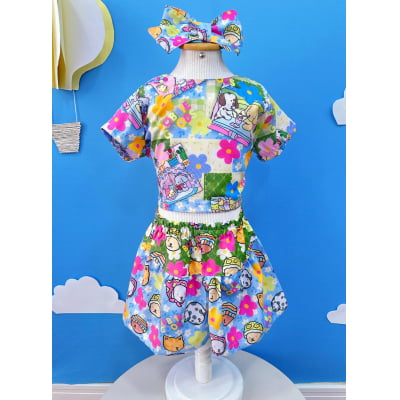 Conjunto Infantil Cropped e Short Colorido Bobbie goods Festas