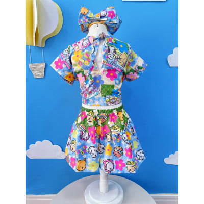 Conjunto Infantil Cropped e Short Colorido Bobbie goods Festas