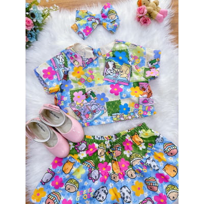 Conjunto Infantil Cropped e Short Colorido Bobbie goods Festas