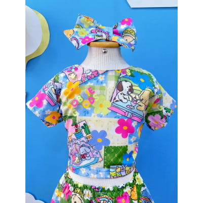 Conjunto Infantil Cropped e Short Colorido Bobbie goods Festas