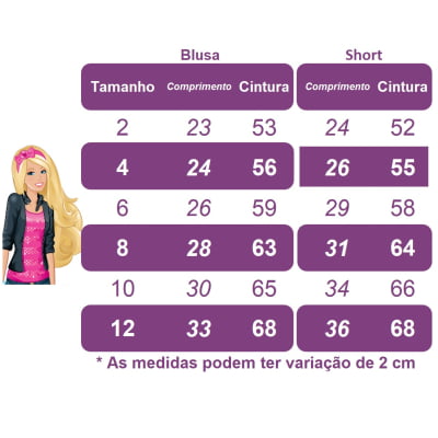 Conjunto Infantil da Barbie Rosa C/ Saia Colorido e Laço Casual