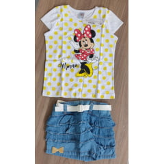 Conjunto Infantil da Minnie Blusinha Bolinhas Amarelas