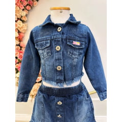 Conjunto Infantil Jaqueta e Saia Jeans Azul Casual