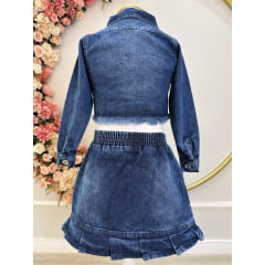 Conjunto Infantil Jaqueta e Saia Jeans Azul Casual