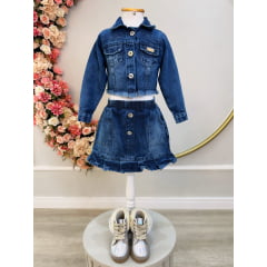 Conjunto Infantil Jaqueta e Saia Jeans Azul Casual