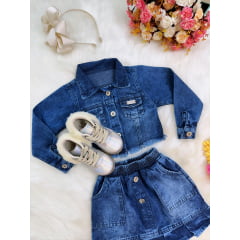 Conjunto Infantil Jaqueta e Saia Jeans Azul Casual