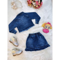 Conjunto Infantil Jaqueta e Saia Jeans Azul Casual