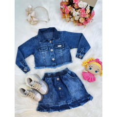 Conjunto Infantil Jaqueta e Saia Jeans Azul Casual