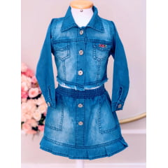 Conjunto Infantil Jaqueta e Saia Jeans Azul Luxo