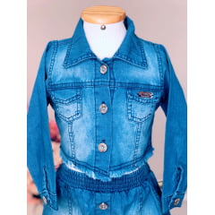 Conjunto Infantil Jaqueta e Saia Jeans Azul Luxo