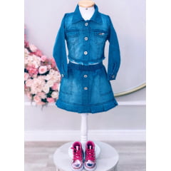 Conjunto Infantil Jaqueta e Saia Jeans Azul Luxo