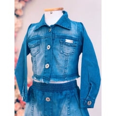 Conjunto Infantil Jaqueta e Saia Jeans Azul Luxo