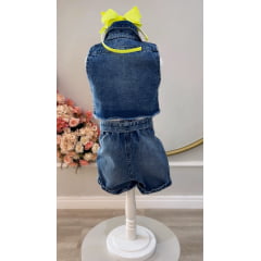 Conjunto Infantil Jaqueta e Short Jeans Azul Boiadeira Casual