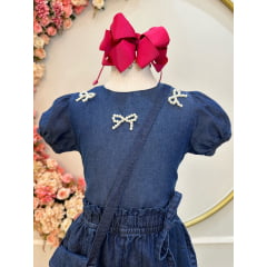 Conjunto infantil Jeans Azul C/ Blusa e Calça Bolsinha Casual