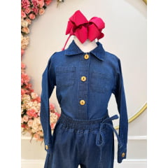 Conjunto infantil Jeans Azul Com Camisa e Calça Casual Luxo