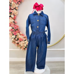 Conjunto infantil Jeans Azul Com Camisa e Calça Casual Luxo