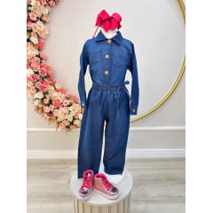 Conjunto infantil Jeans Azul Com Camisa e Calça Casual Luxo