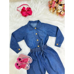 Conjunto infantil Jeans Azul Com Camisa e Calça Casual Luxo