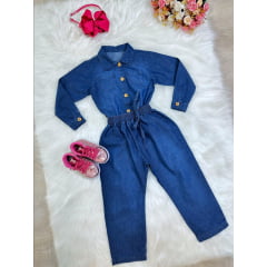 Conjunto infantil Jeans Azul Com Camisa e Calça Casual Luxo