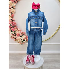 Conjunto infantil Jeans Azul Com Jaqueta e Calça Casual Luxo