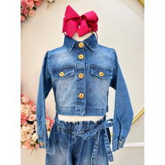 Conjunto infantil Jeans Azul Com Jaqueta e Calça Casual Luxo