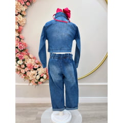 Conjunto infantil Jeans Azul Com Jaqueta e Calça Casual Luxo