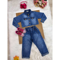 Conjunto infantil Jeans Azul Com Jaqueta e Calça Casual Luxo