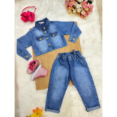 Conjunto infantil Jeans Azul Com Jaqueta e Calça Casual Luxo