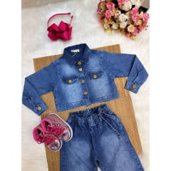 Conjunto infantil Jeans Azul Com Jaqueta e Calça Casual Luxo