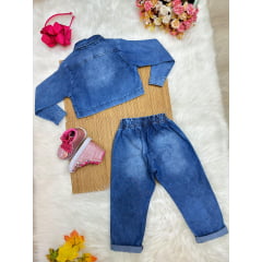 Conjunto infantil Jeans Azul Com Jaqueta e Calça Casual Luxo