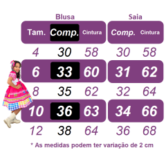 Conjunto Infantil Junino Ciganinha Rosa Chiclete Xadrez Colorido