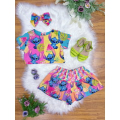 Conjunto Infantil Lilo e Stitch Rosa Luxo Festas