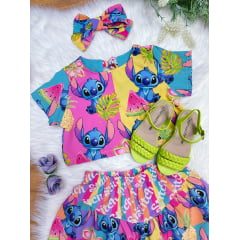 Conjunto Infantil Lilo e Stitch Rosa Luxo Festas