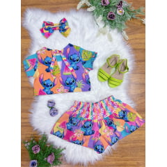 Conjunto Infantil Lilo e Stitch Rosa Luxo Festas