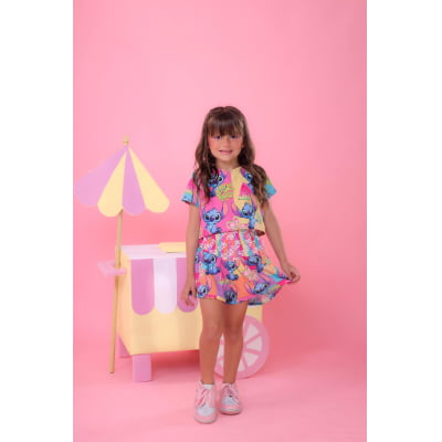 Conjunto Infantil Lilo e Stitch Rosa Luxo Festas